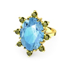 Akuamarin ve peridot 14 ayar altın yüzük