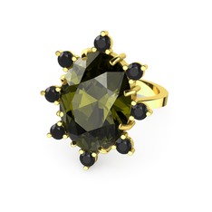 Padma Yüzük - Peridot ve siyah zirkon 14 ayar altın yüzük #e3ew3m