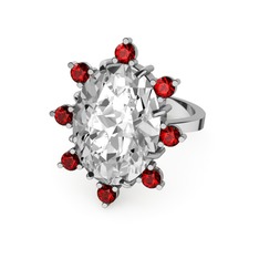 Swarovski ve garnet 18 ayar beyaz altın yüzük
