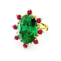 Padma Yüzük - Yeşil kuvars ve rodolit garnet 18 ayar altın yüzük #eg81rd