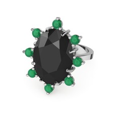 Padma Yüzük - Siyah zirkon ve kök zümrüt 8 ayar beyaz altın yüzük #ewfmxu