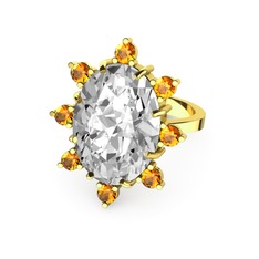 Padma Yüzük - Beyaz zirkon ve sitrin 925 ayar altın kaplama gümüş yüzük #g8gp0t