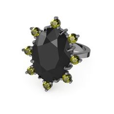 Siyah zirkon ve peridot 925 ayar siyah rodyum kaplama gümüş yüzük