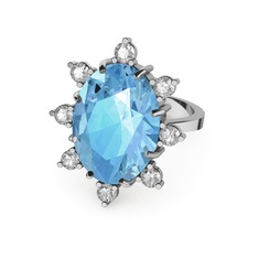 Akuamarin ve swarovski 18 ayar beyaz altın yüzük