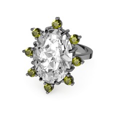 Padma Yüzük - Swarovski ve peridot 925 ayar siyah rodyum kaplama gümüş yüzük #h54oxa