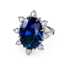 Padma Yüzük - Lab safir ve swarovski 8 ayar beyaz altın yüzük #h8x3n2