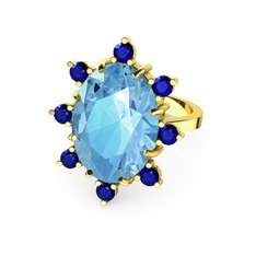 Padma Yüzük - Akuamarin ve lab safir 18 ayar altın yüzük #ho3ns6
