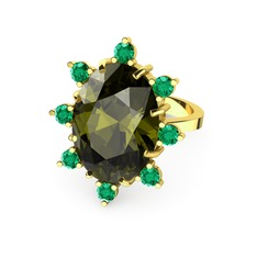 Peridot ve yeşil kuvars 925 ayar altın kaplama gümüş yüzük