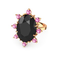 Siyah zirkon ve pembe kuvars 925 ayar rose altın kaplama gümüş yüzük