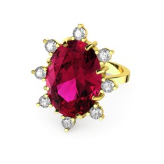 Rodolit garnet ve swarovski 925 ayar altın kaplama gümüş yüzük