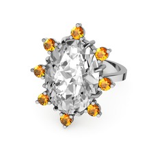 Swarovski ve sitrin 8 ayar beyaz altın yüzük