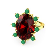 Garnet ve kök zümrüt 14 ayar altın yüzük