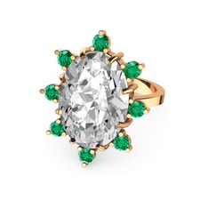 Padma Yüzük - Swarovski ve yeşil kuvars 14 ayar rose altın yüzük #k9h4na