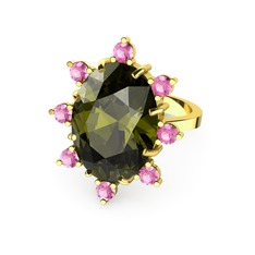 Peridot ve pembe kuvars 8 ayar altın yüzük