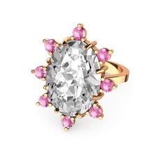 Beyaz zirkon ve pembe kuvars 18 ayar rose altın yüzük