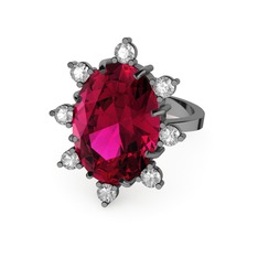 Padma Yüzük - Rodolit garnet ve swarovski 925 ayar siyah rodyum kaplama gümüş yüzük #ks96d0