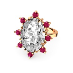 Beyaz zirkon ve rodolit garnet 8 ayar rose altın yüzük