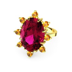 Rodolit garnet ve sitrin 8 ayar altın yüzük