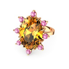 Padma Yüzük - Sitrin ve pembe kuvars 18 ayar rose altın yüzük #luwrvt