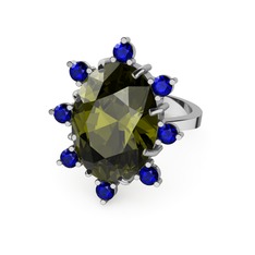 Peridot ve lab safir 18 ayar beyaz altın yüzük