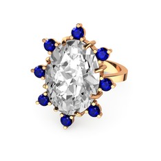 Swarovski ve lab safir 925 ayar rose altın kaplama gümüş yüzük