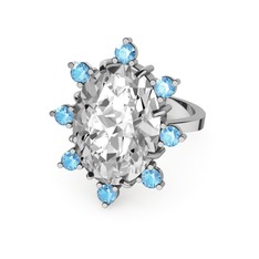 Swarovski ve akuamarin 8 ayar beyaz altın yüzük