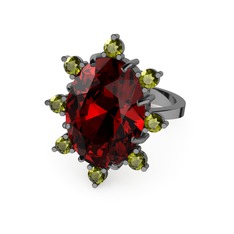Padma Yüzük - Garnet ve peridot 925 ayar siyah rodyum kaplama gümüş yüzük #og1x3h