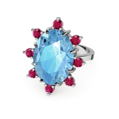 Akuamarin ve rodolit garnet 18 ayar beyaz altın yüzük