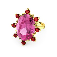 Padma Yüzük - Pembe kuvars ve garnet 8 ayar altın yüzük #p30if5