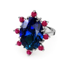 Lab safir ve rodolit garnet 8 ayar beyaz altın yüzük