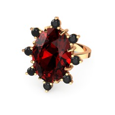 Garnet ve siyah zirkon 8 ayar rose altın yüzük