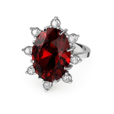 Padma Yüzük - Garnet ve pırlanta 8 ayar beyaz altın yüzük (0.88 karat) #rddkn8