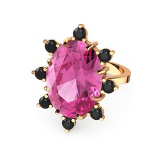 Pembe kuvars ve siyah zirkon 8 ayar rose altın yüzük