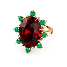 Garnet ve yeşil kuvars 925 ayar rose altın kaplama gümüş yüzük
