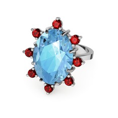 Padma Yüzük - Akuamarin ve garnet 18 ayar beyaz altın yüzük #rwagqf