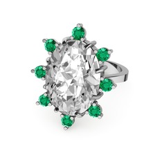 Padma Yüzük - Beyaz zirkon ve yeşil kuvars 14 ayar beyaz altın yüzük #sjunu