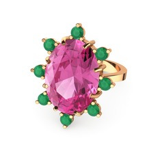 Padma Yüzük - Pembe kuvars ve kök zümrüt 8 ayar rose altın yüzük #swdfhm