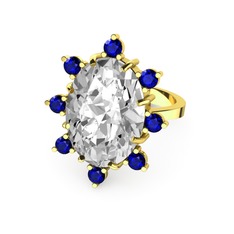 Padma Yüzük - Swarovski ve lab safir 18 ayar altın yüzük #t0lx2e