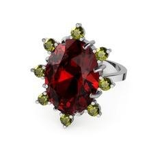 Garnet ve peridot 14 ayar beyaz altın yüzük