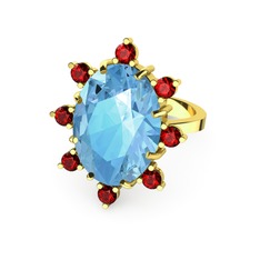 Akuamarin ve garnet 8 ayar altın yüzük
