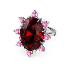 Garnet ve pembe kuvars 8 ayar beyaz altın yüzük
