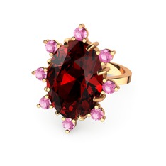 Garnet ve pembe kuvars 14 ayar rose altın yüzük