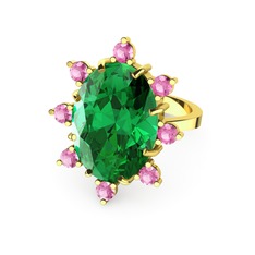 Padma Yüzük - Yeşil kuvars ve pembe kuvars 925 ayar altın kaplama gümüş yüzük #vy2pl