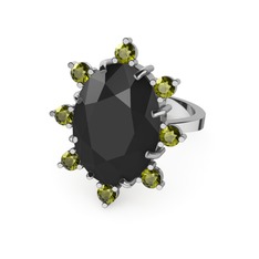 Siyah zirkon ve peridot 18 ayar beyaz altın yüzük