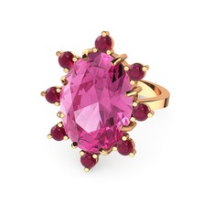 Pembe kuvars ve kök yakut 18 ayar rose altın yüzük