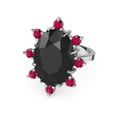 Siyah zirkon ve rodolit garnet 14 ayar beyaz altın yüzük