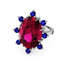 Rodolit garnet ve lab safir 8 ayar beyaz altın yüzük