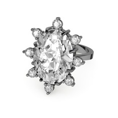 Padma Yüzük - Swarovski ve beyaz zirkon 925 ayar siyah rodyum kaplama gümüş yüzük #x0f8ie