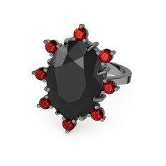 Padma Yüzük - Siyah zirkon ve garnet 925 ayar siyah rodyum kaplama gümüş yüzük #y1ytbl