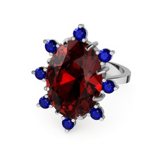 Garnet ve lab safir 8 ayar beyaz altın yüzük